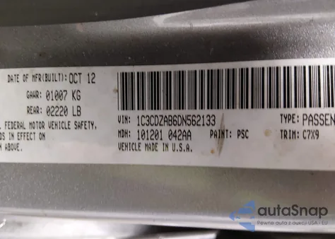 2013 Dodge Avenger Se from USA, damaged, VIN 1C3CDZAB6DN562133